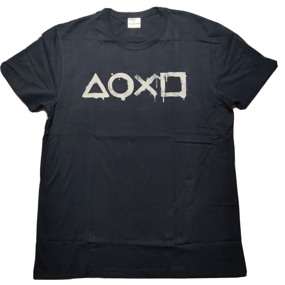 SONY PLAYSTATION BUTTONS Men Size XL Black 100% Cotton Short Sleeve T-Shirt NEW